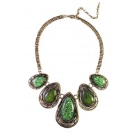 Moss Green Marble Teardrop Stones Necklace